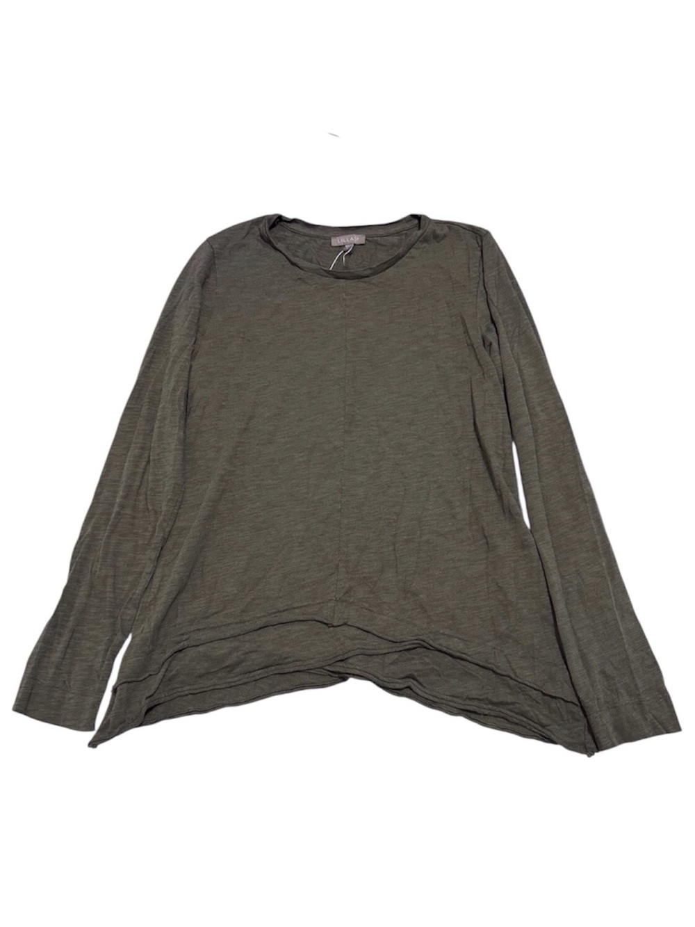 Lilla P Green Long Sleeve Asymmetrical Tee Mock Layered Shirt Medium Cotton